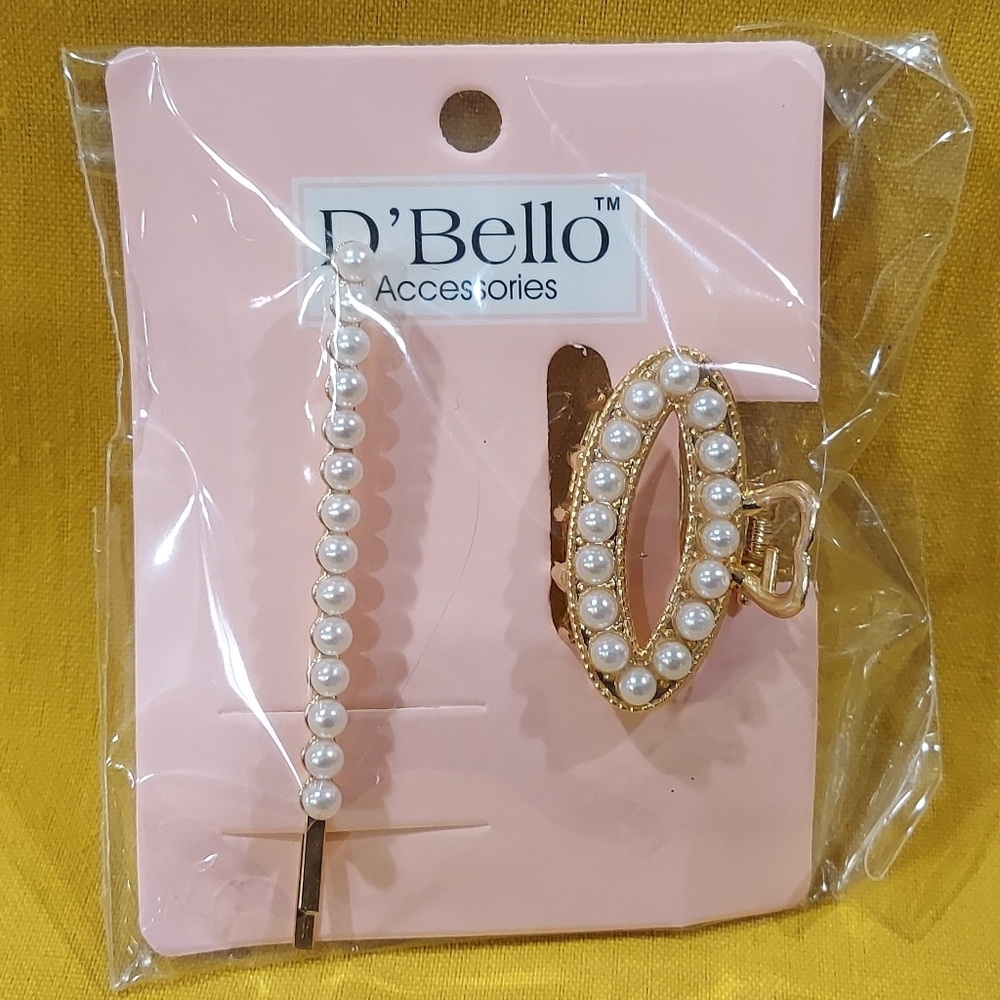 D’BELLO OVAL AND LONG STRAIGHT PEARL HAIR CLIP SET - Picture 3 of 4